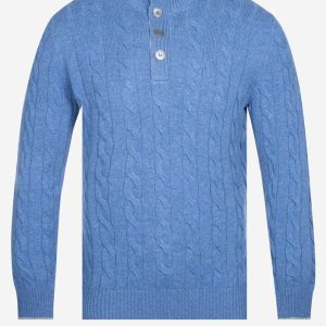 Mock Cable Knit Button Up Blue