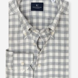 Button-Down Gingham Check Flannel Shirt Stone