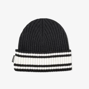 Striped Wool Collegiate Beanie-Ebony Black